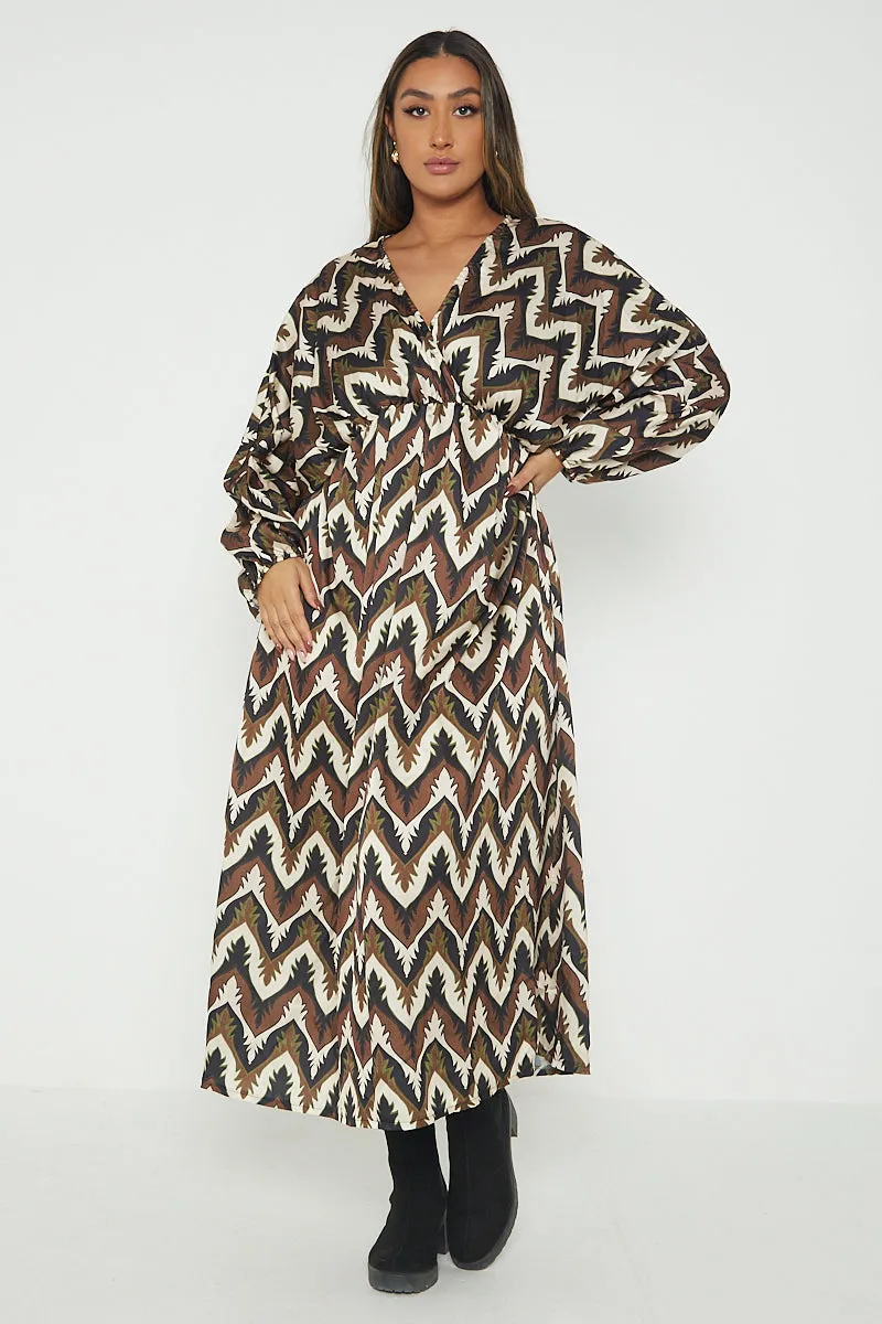 Italian Printed Wrap Over Maxi Dress