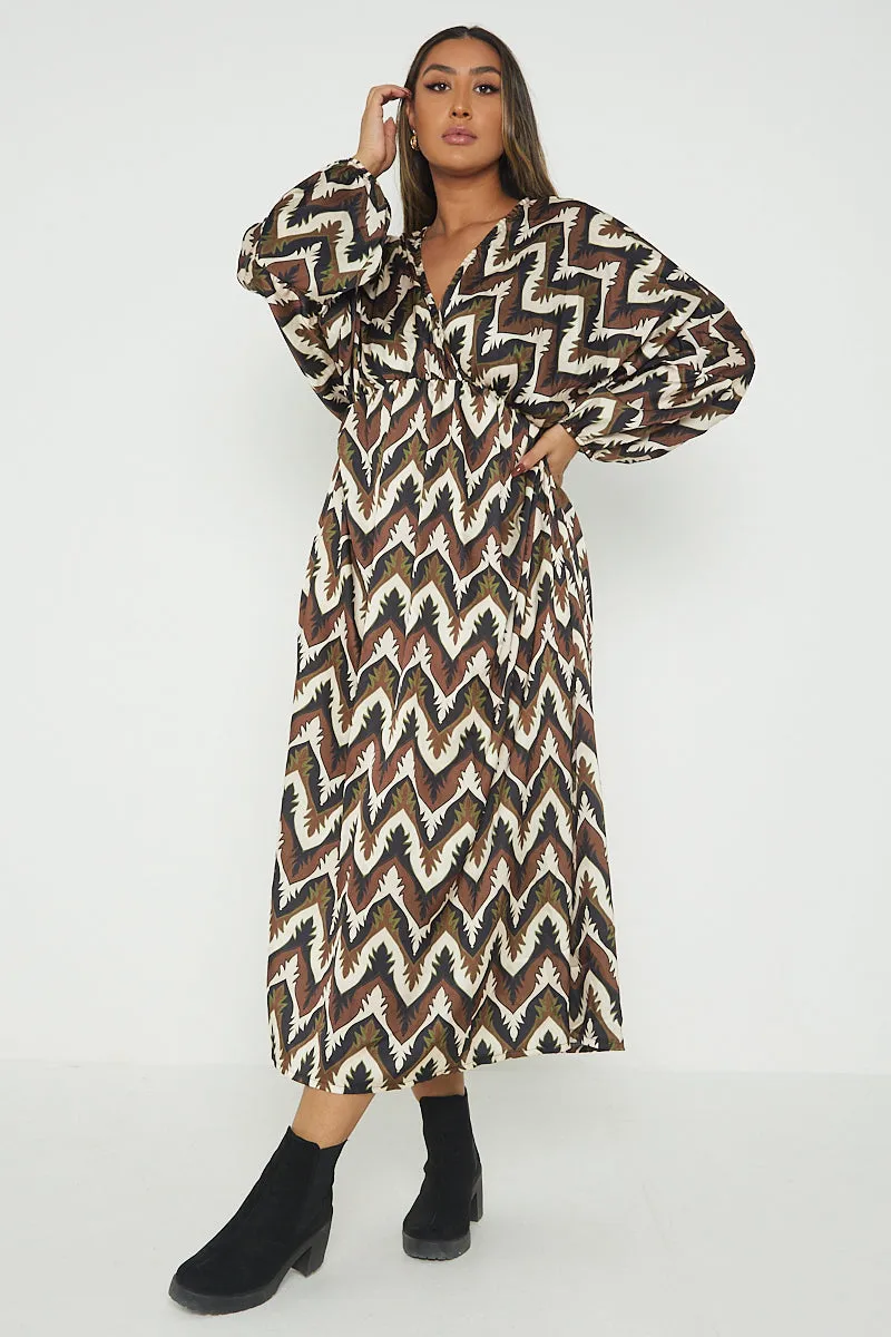 Italian Printed Wrap Over Maxi Dress