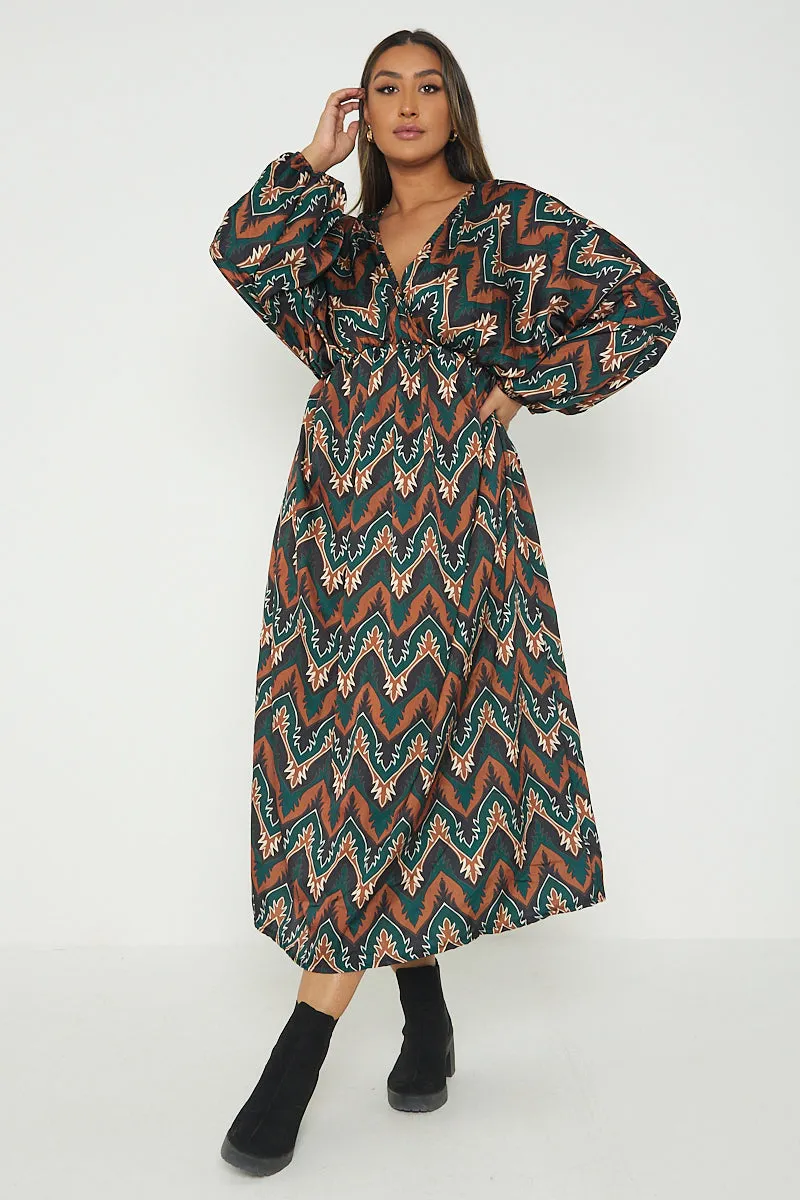 Italian Printed Wrap Over Maxi Dress