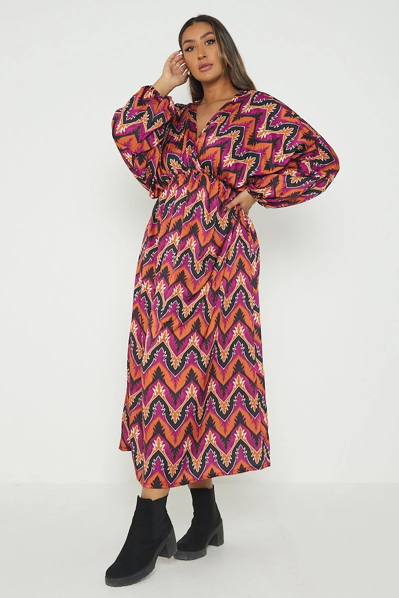 Italian Printed Wrap Over Maxi Dress