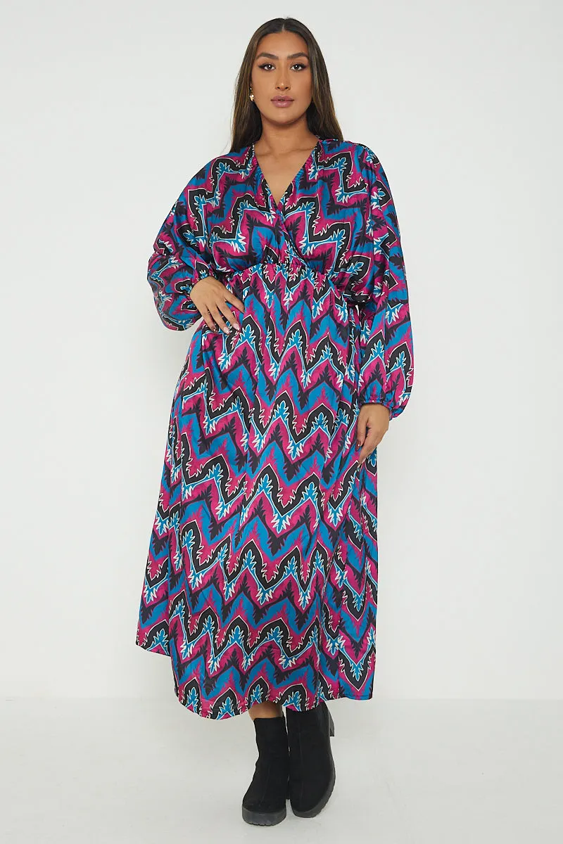 Italian Printed Wrap Over Maxi Dress