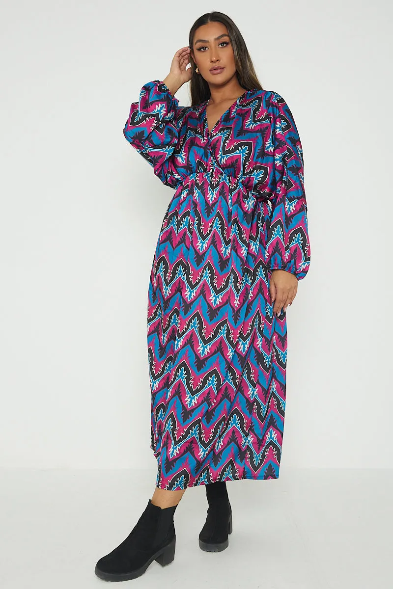 Italian Printed Wrap Over Maxi Dress