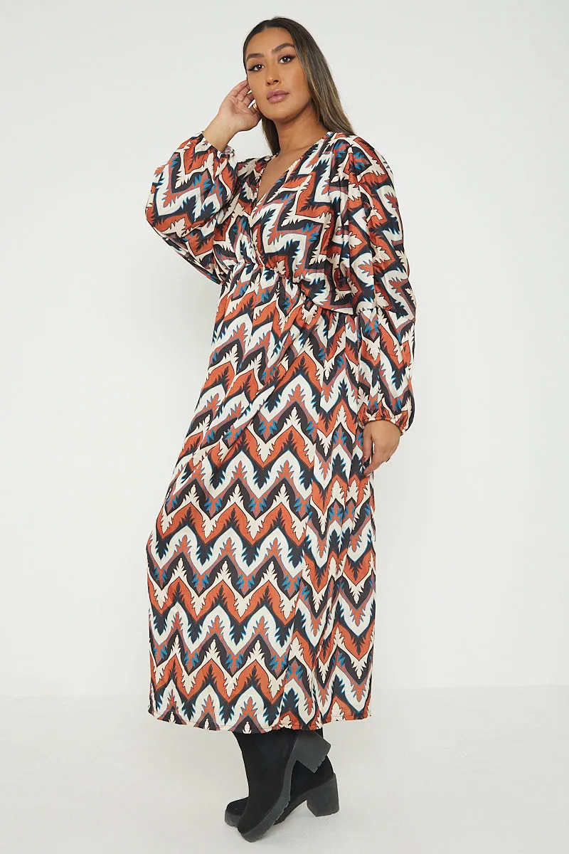 Italian Printed Wrap Over Maxi Dress