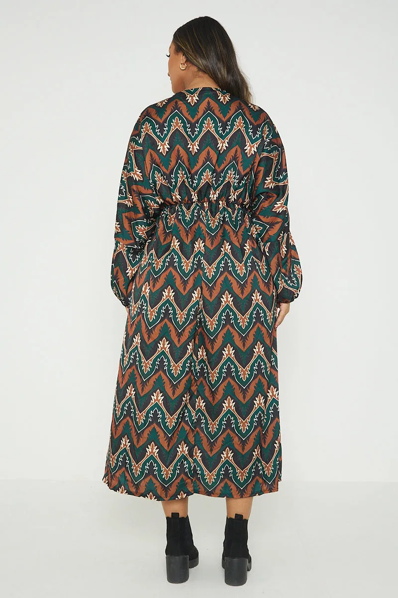 Italian Printed Wrap Over Maxi Dress