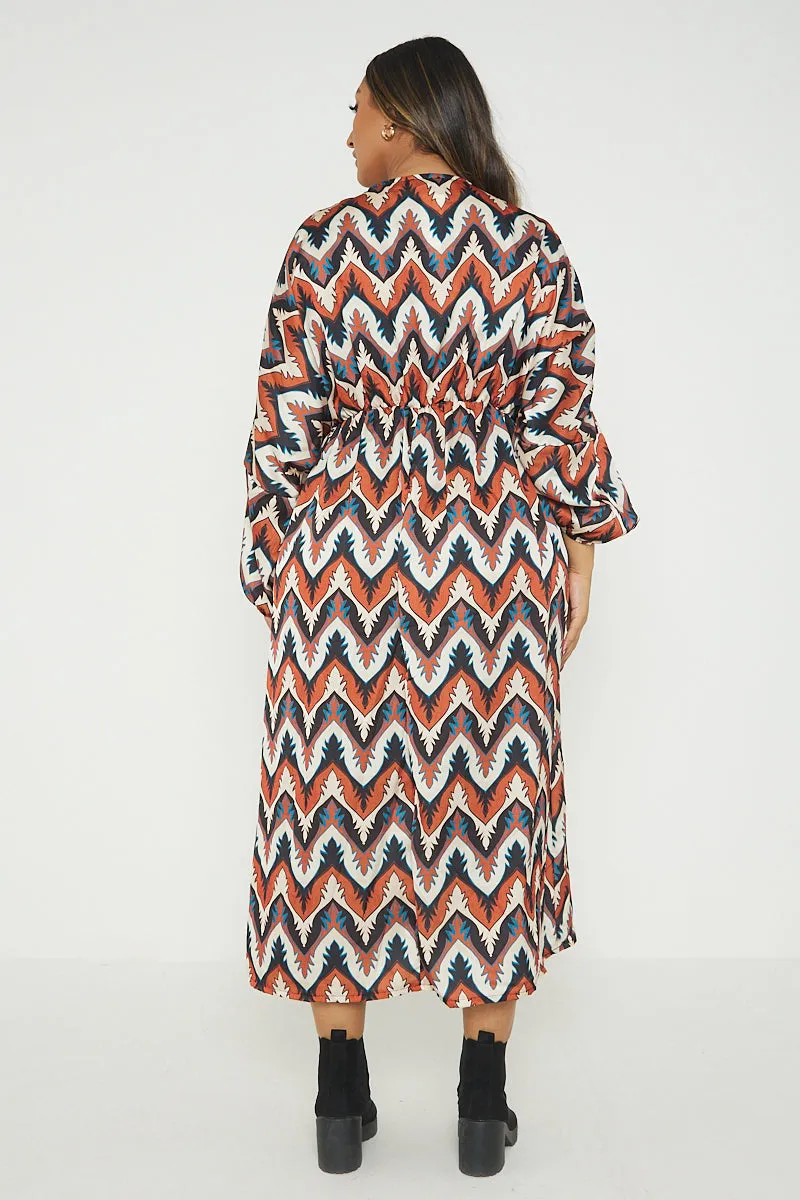 Italian Printed Wrap Over Maxi Dress