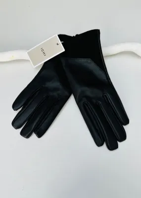 JAMILA LEATHER & SUEDE BLACK GLOVES