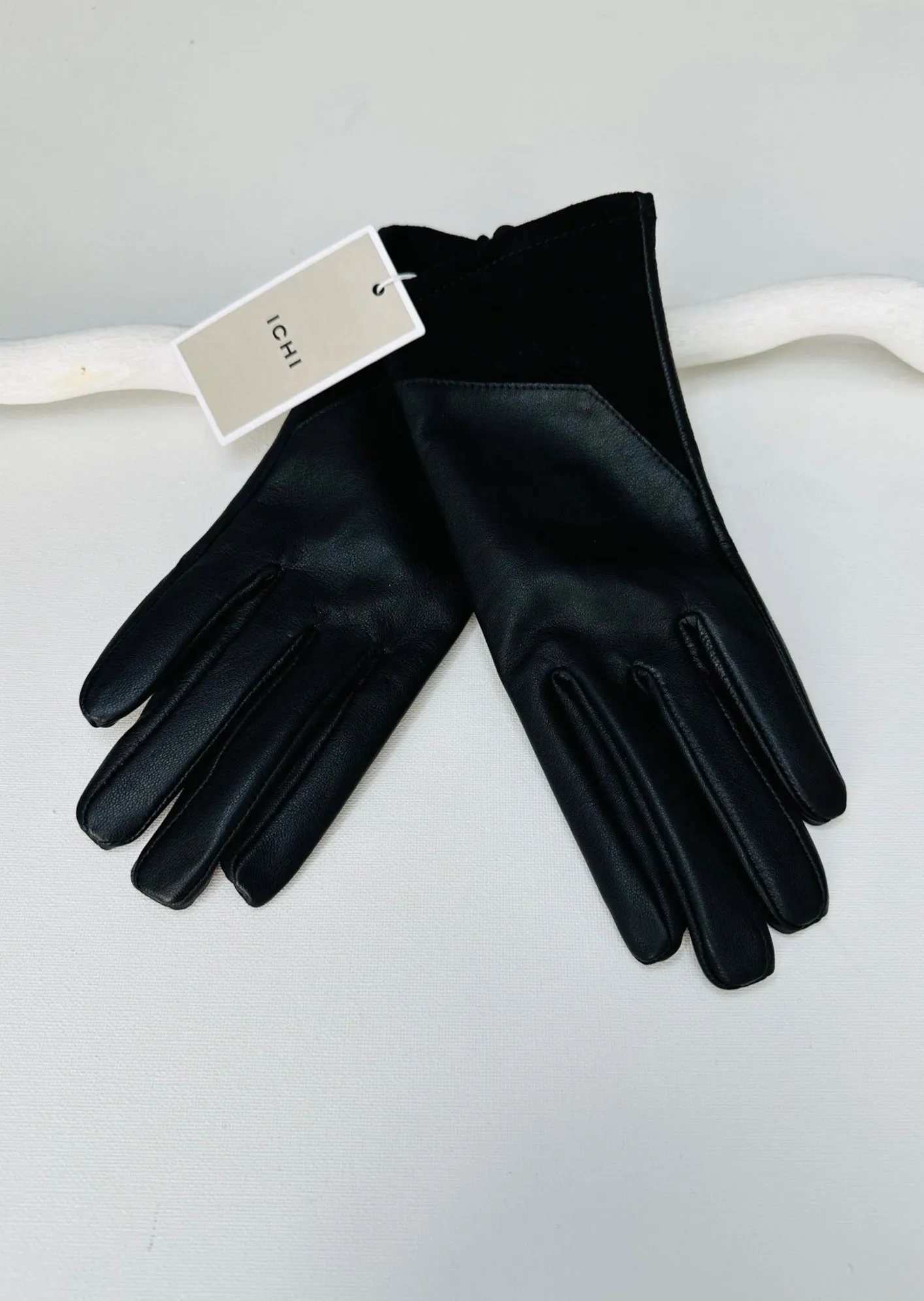 JAMILA LEATHER & SUEDE BLACK GLOVES