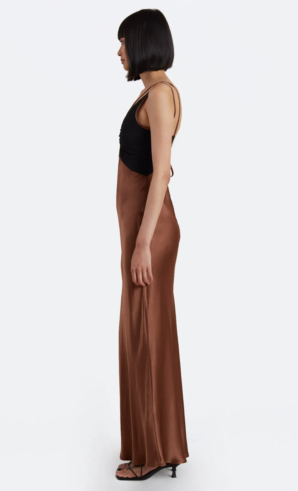 KEHLANI V DRESS - CHOCOLATE/BLACK