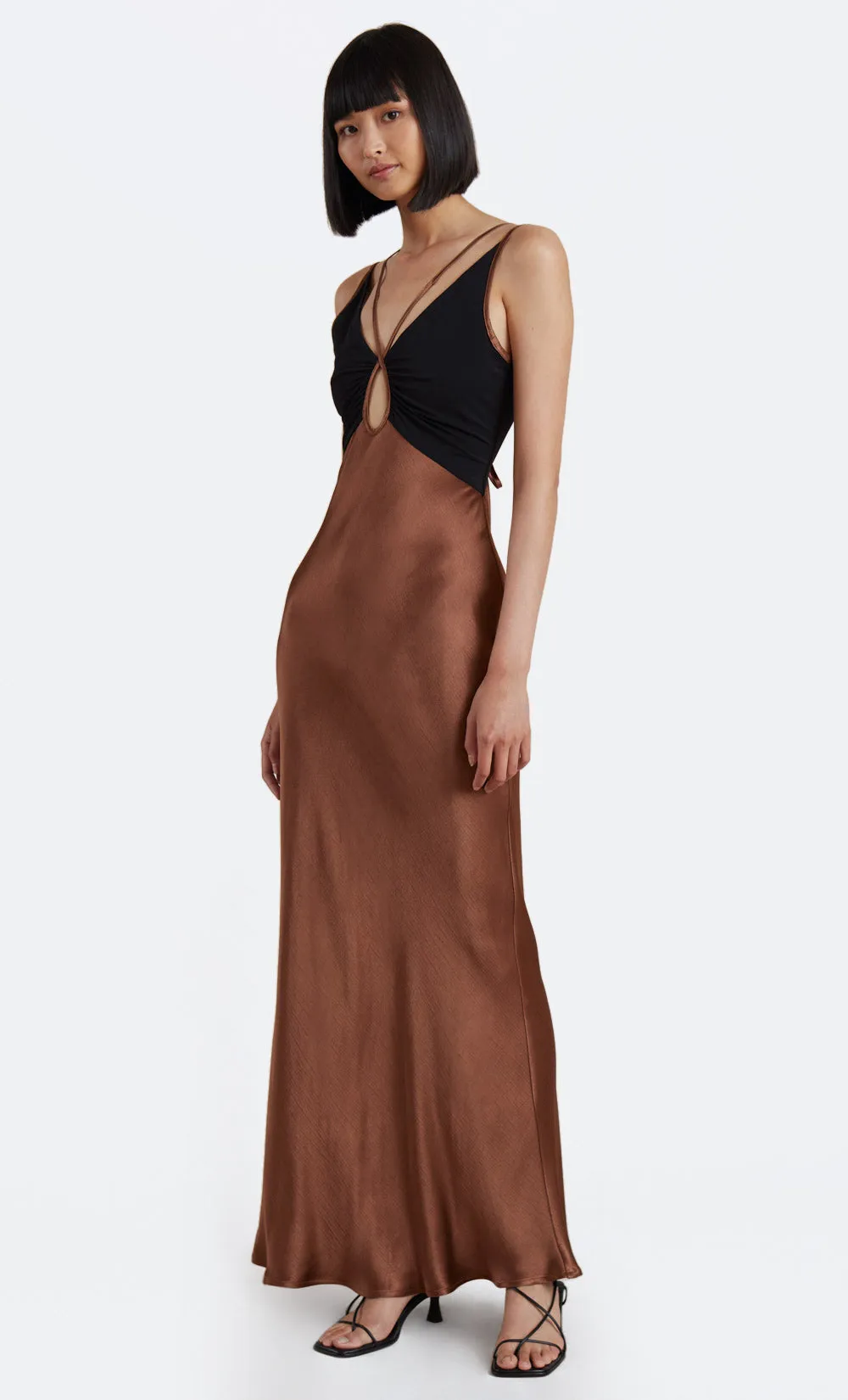 KEHLANI V DRESS - CHOCOLATE/BLACK