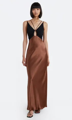KEHLANI V DRESS - CHOCOLATE/BLACK