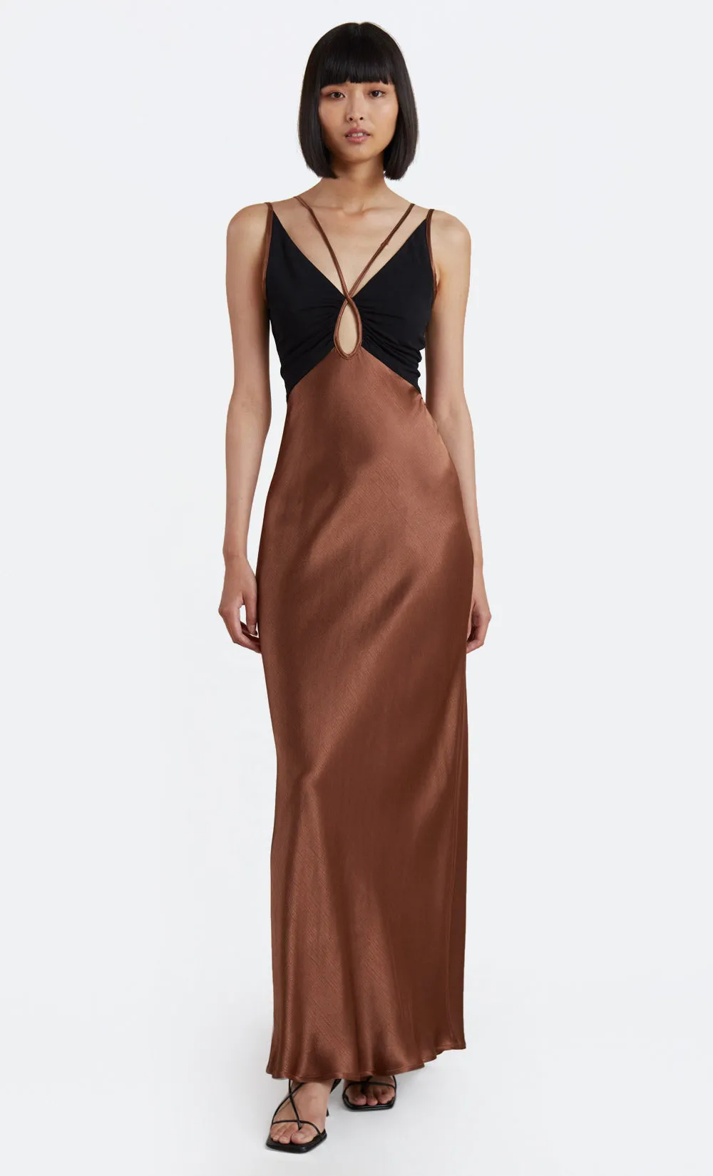 KEHLANI V DRESS - CHOCOLATE/BLACK