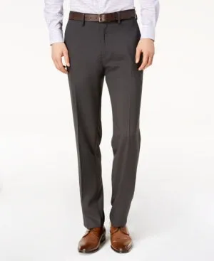 Kenneth Cole Reaction Mens Regular fit Dress Pants 32 / 29 Grey Solid Stretch