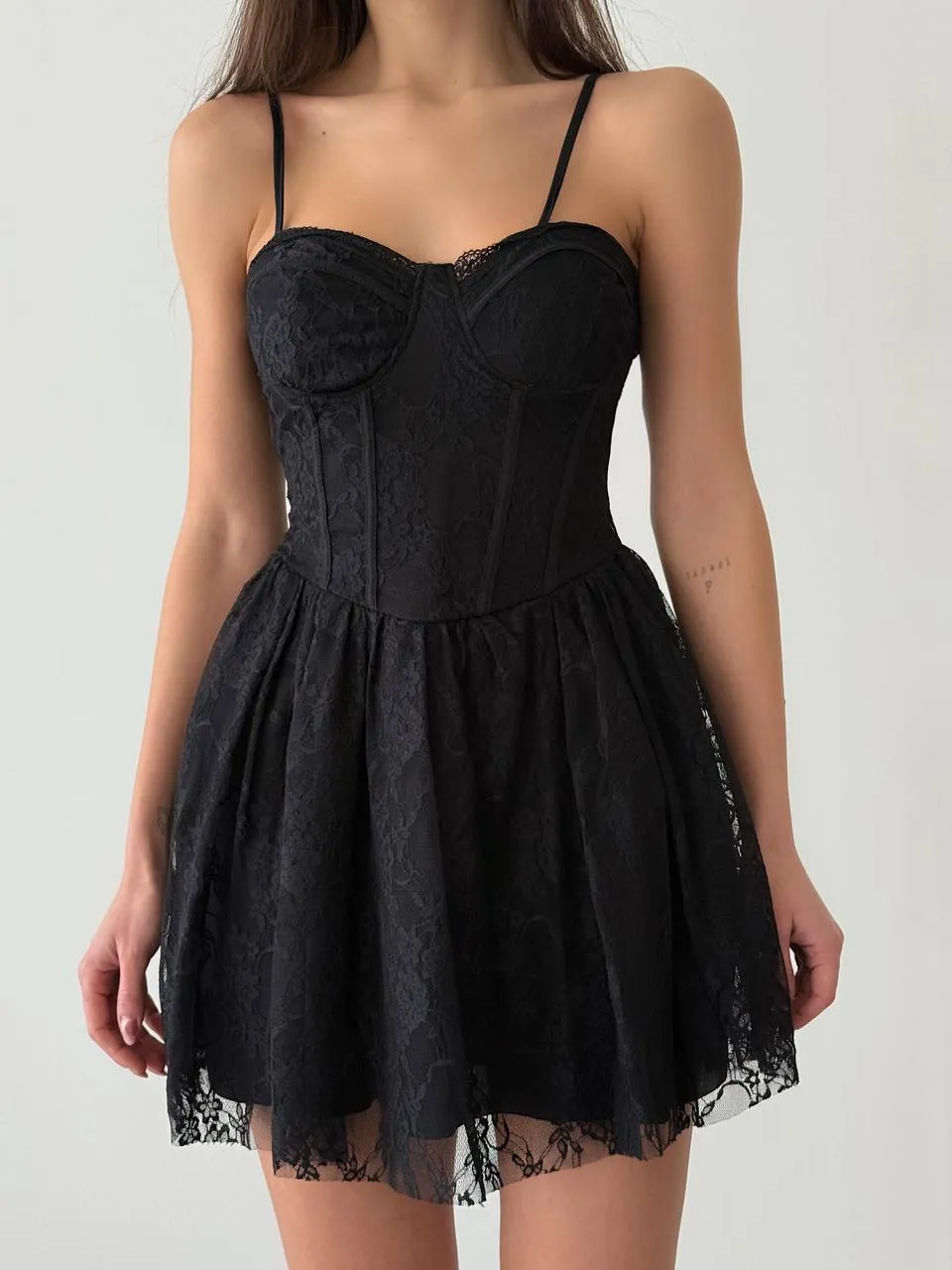 Lace Strap Mini Dress (Black & White)