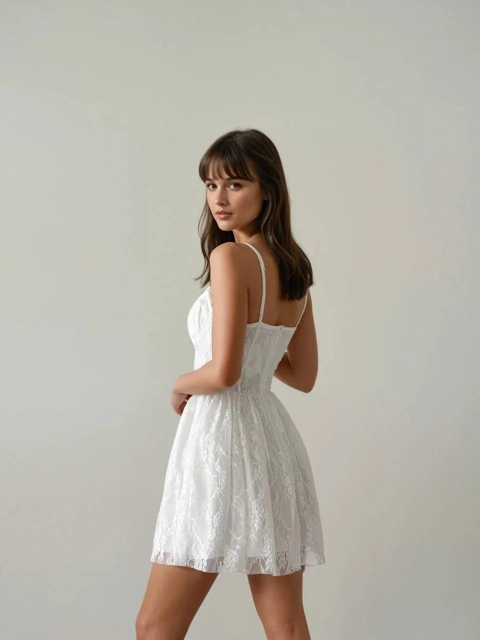 Lace Strap Mini Dress (Black & White)