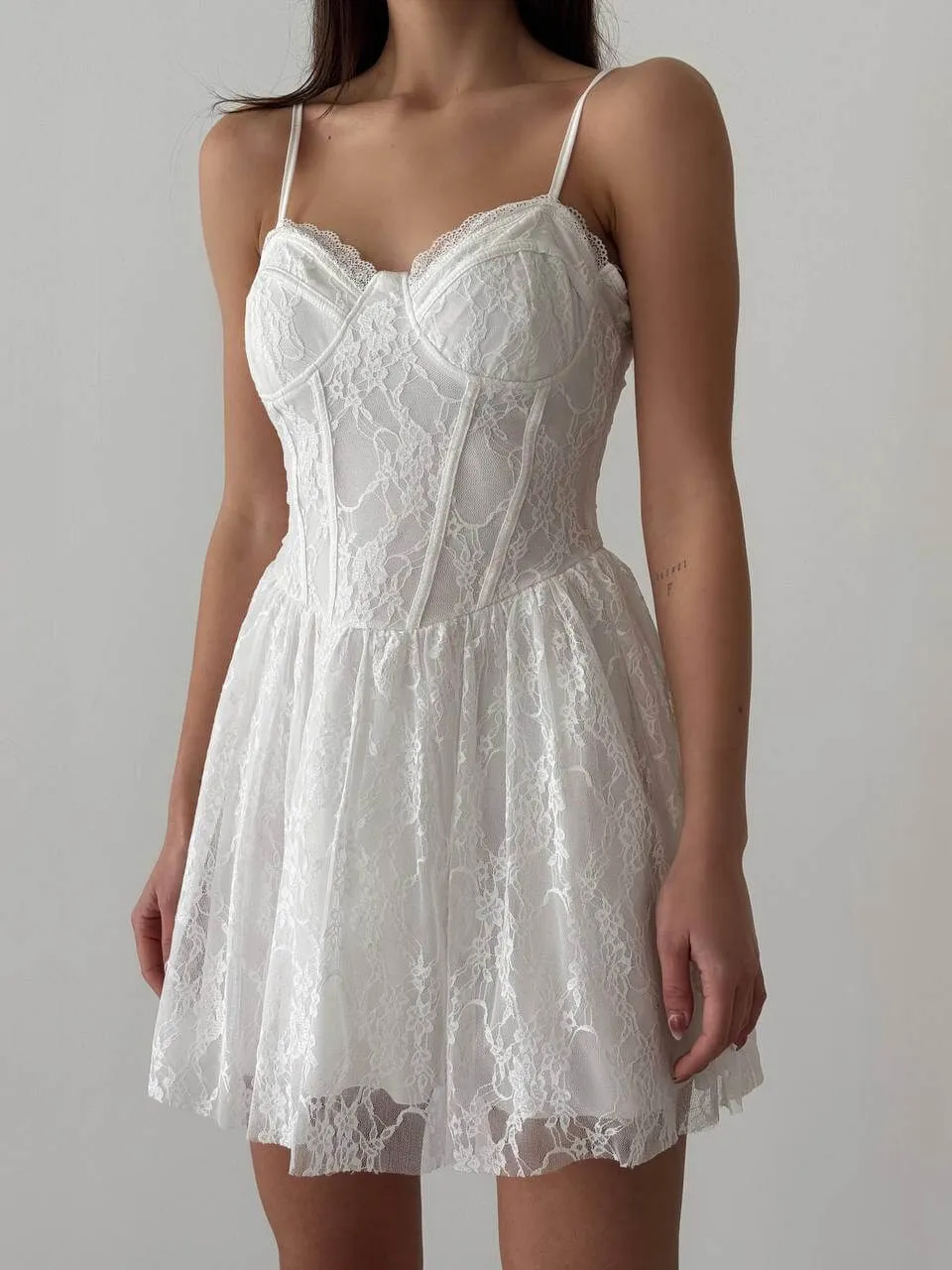 Lace Strap Mini Dress (Black & White)
