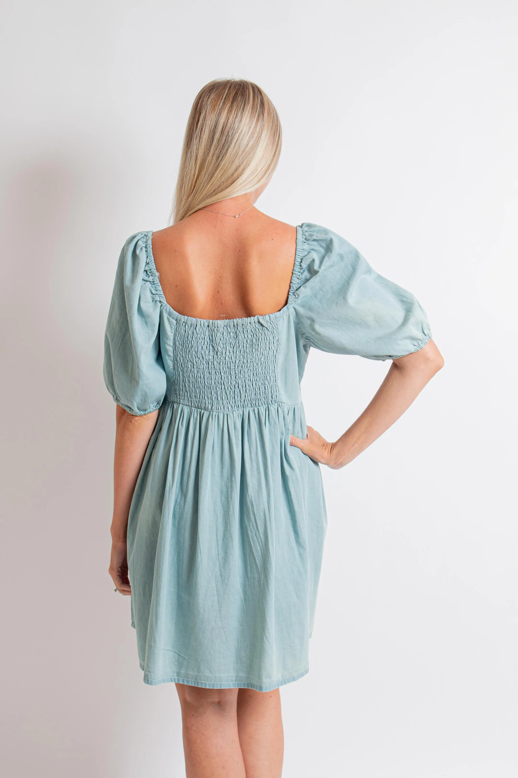 Light Blue Denim Babydoll Dress