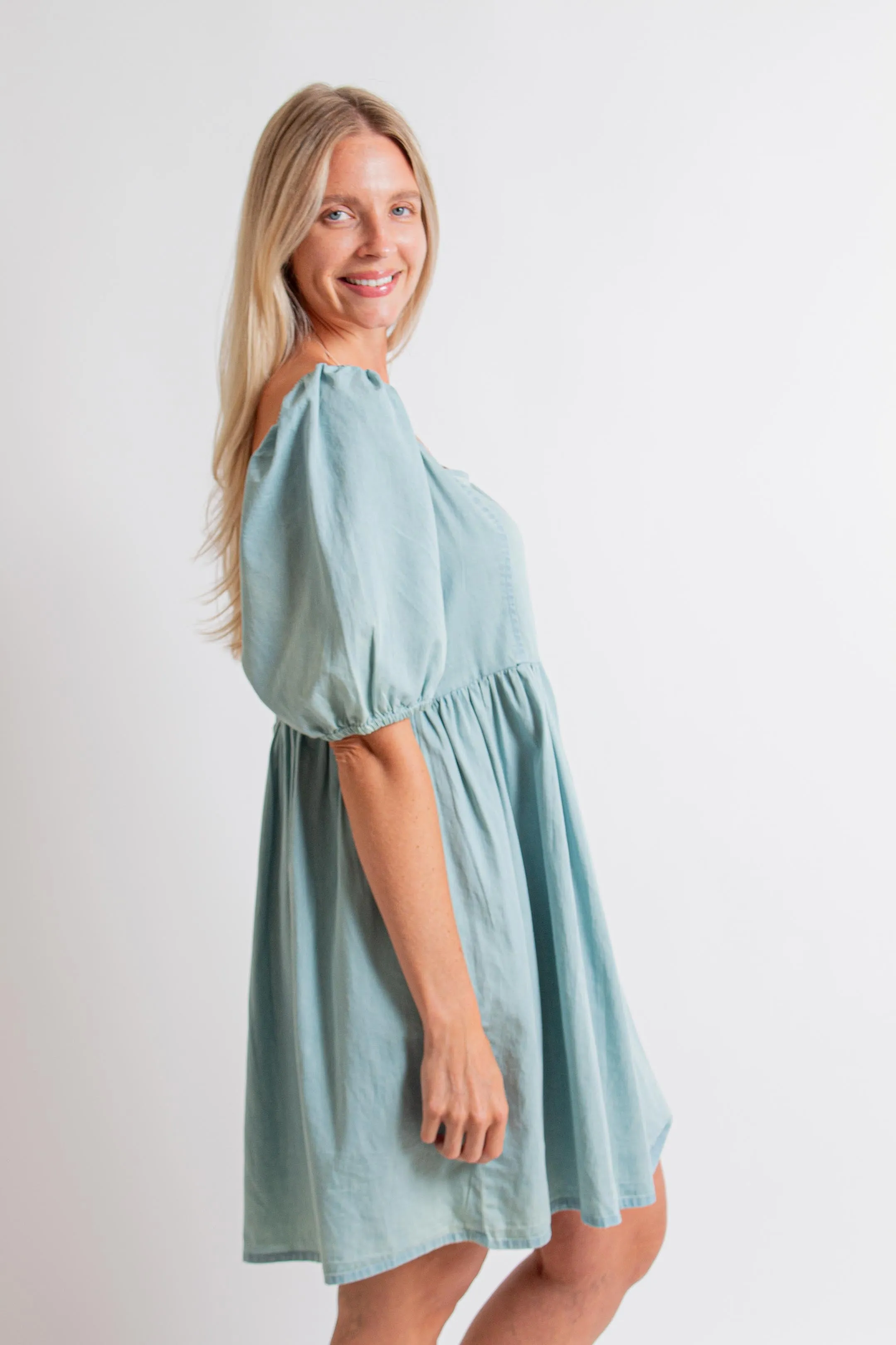 Light Blue Denim Babydoll Dress