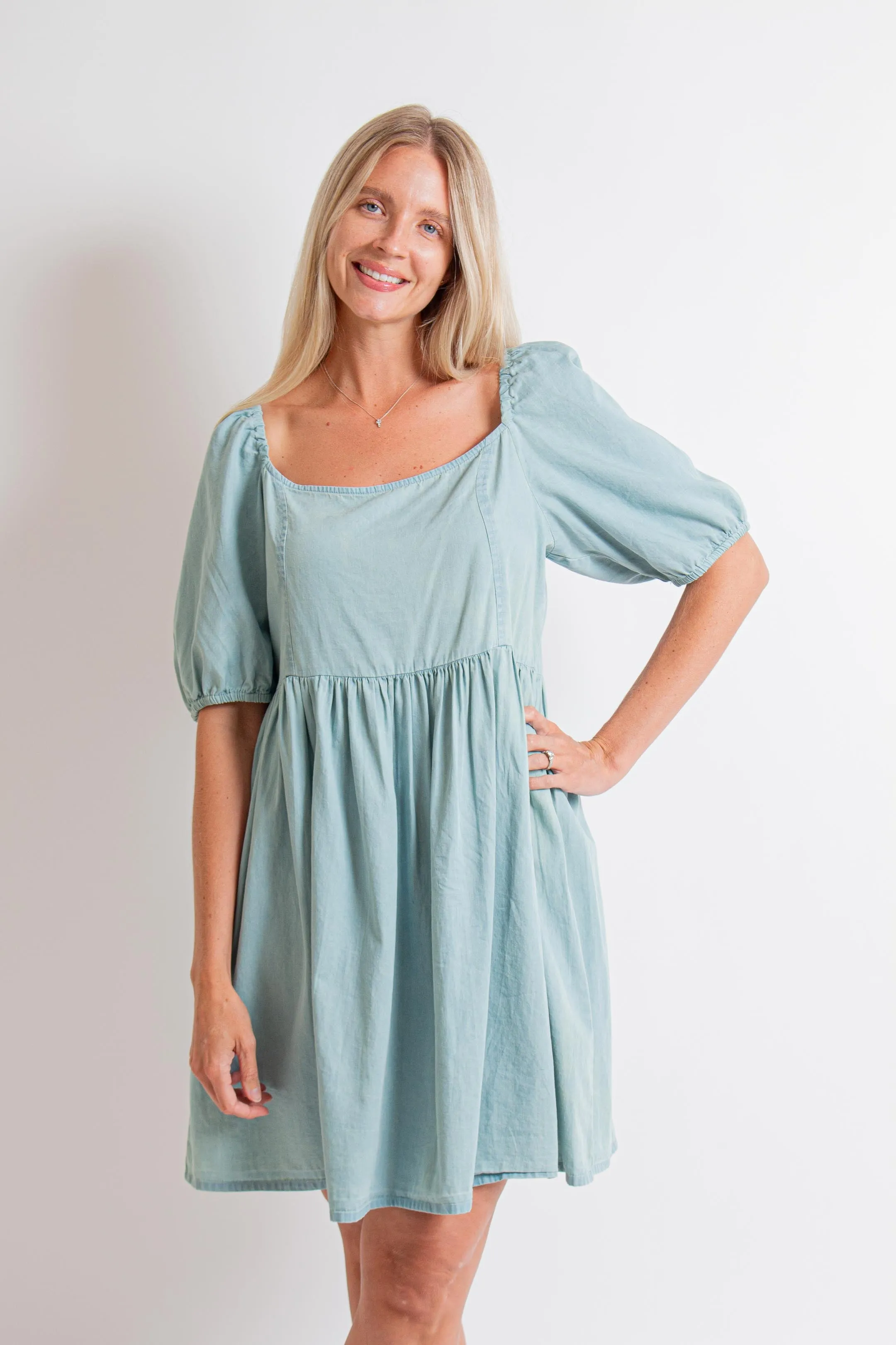 Light Blue Denim Babydoll Dress