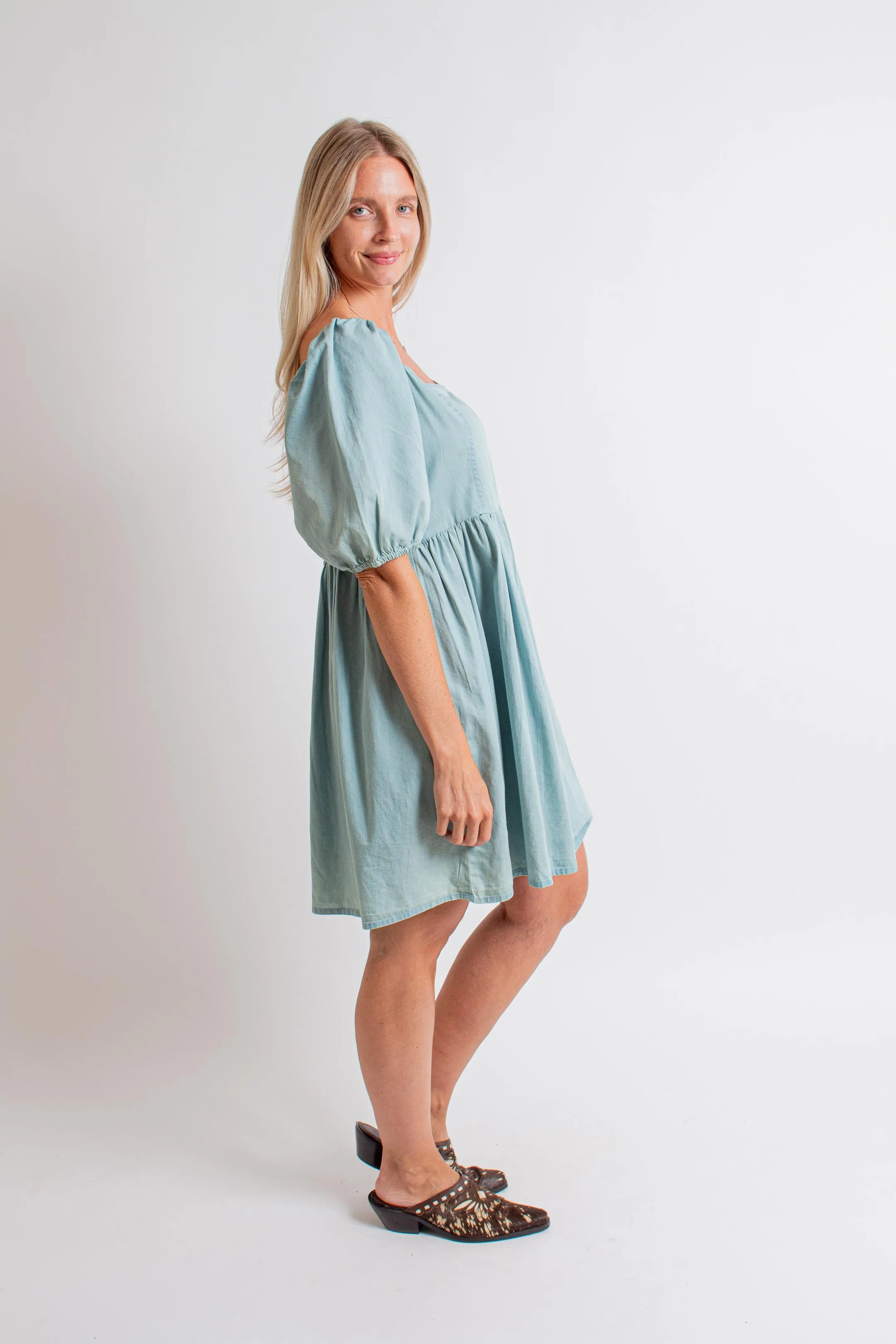 Light Blue Denim Babydoll Dress