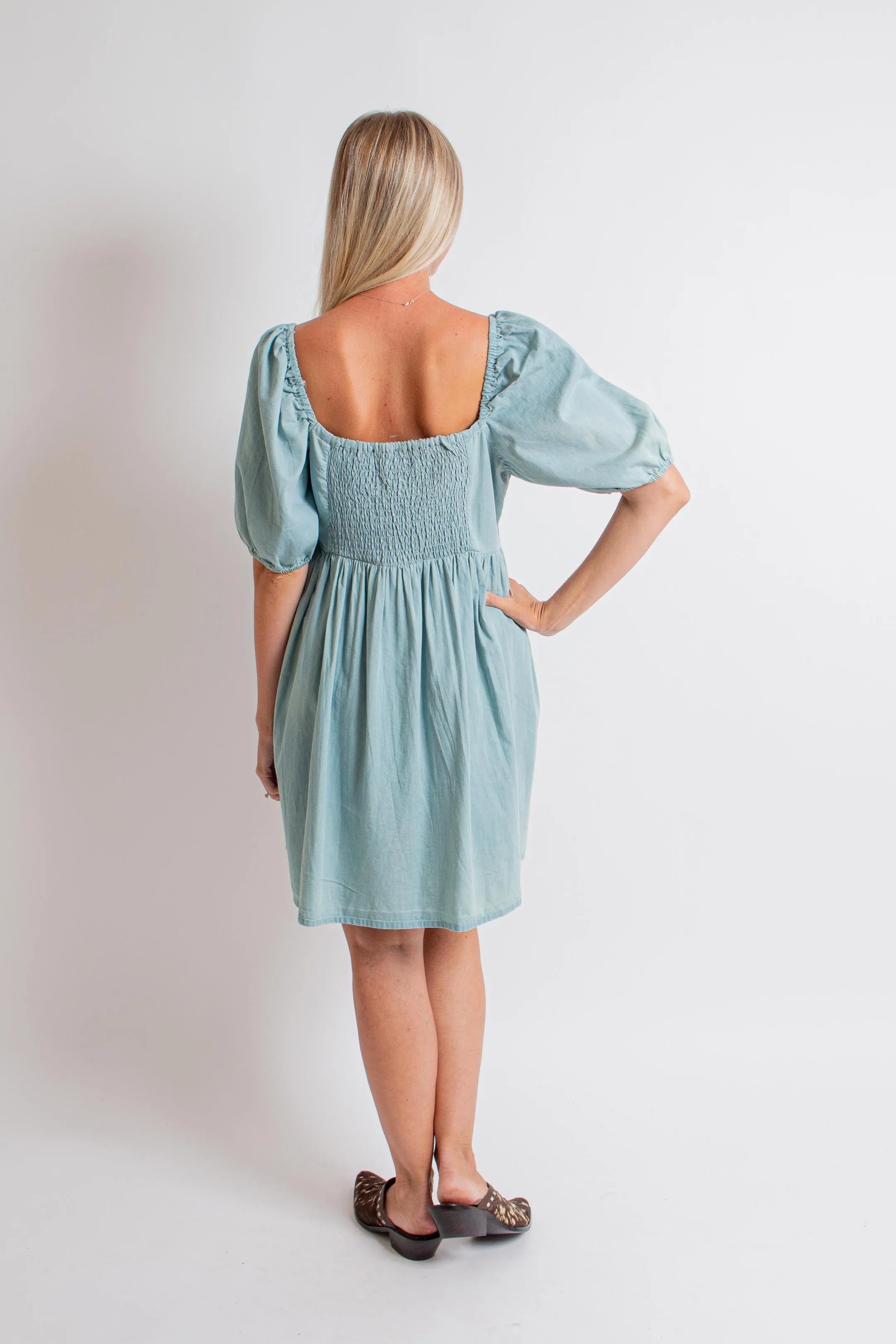 Light Blue Denim Babydoll Dress