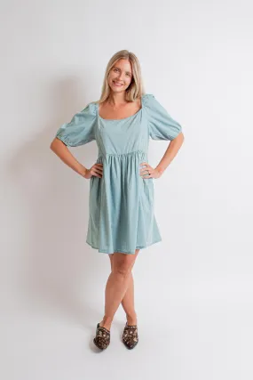 Light Blue Denim Babydoll Dress