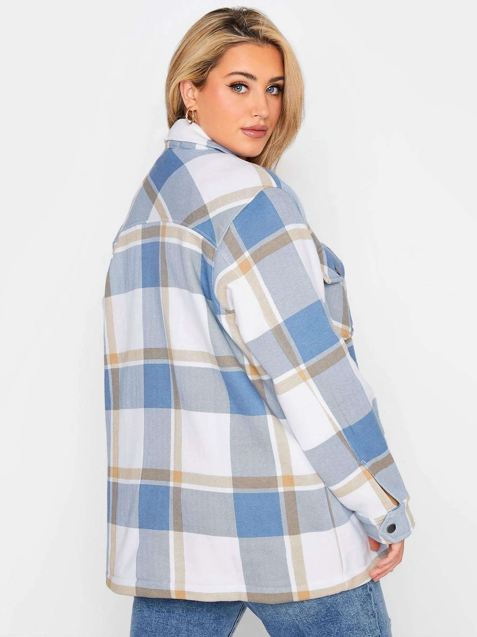 Light Blue Oversized check shacket For Her-2015