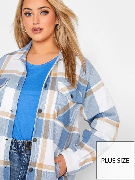 Light Blue Oversized check shacket For Her-2015