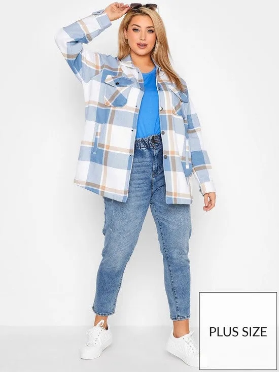 Light Blue Oversized check shacket For Her-2015