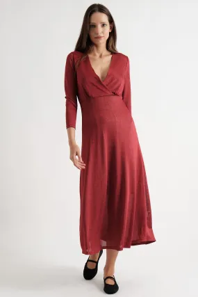 Louche Sona Red Marl Faux Wrap Midi Dress with Sleeves