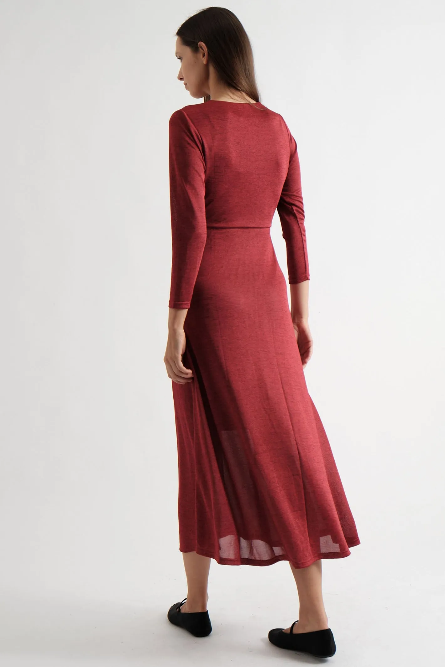 Louche Sona Red Marl Faux Wrap Midi Dress with Sleeves