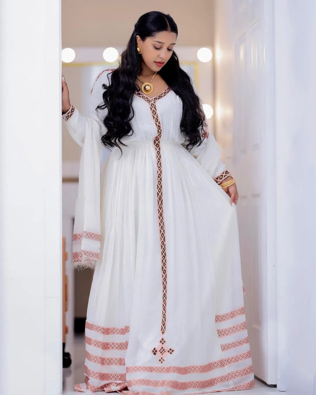 Lovely Look in Pink Habesha Dress: Simple Designed Traditional Ethiopian Dress, Habesha Kemis Tailored for Every Occasion
