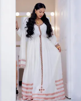 Lovely Look in Pink Habesha Dress: Simple Designed Traditional Ethiopian Dress, Habesha Kemis Tailored for Every Occasion