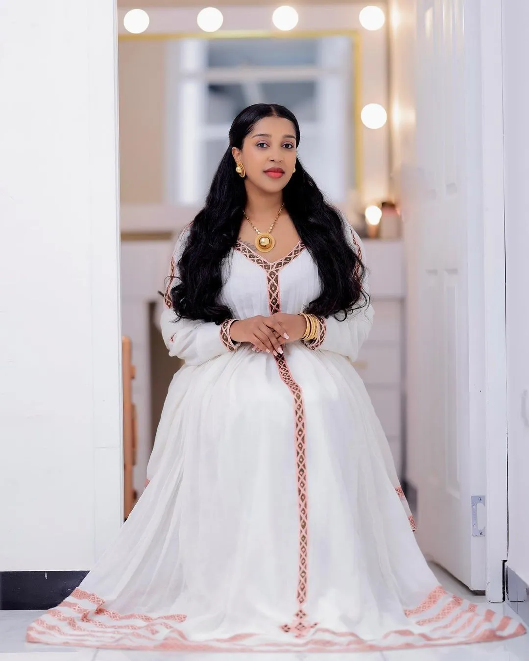 Lovely Look in Pink Habesha Dress: Simple Designed Traditional Ethiopian Dress, Habesha Kemis Tailored for Every Occasion