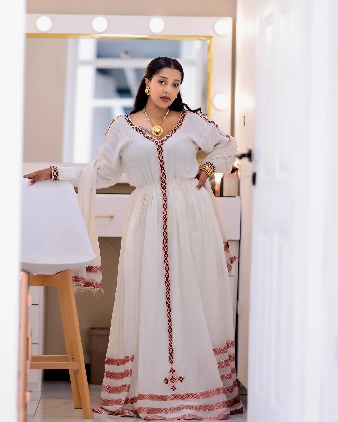 Lovely Look in Pink Habesha Dress: Simple Designed Traditional Ethiopian Dress, Habesha Kemis Tailored for Every Occasion