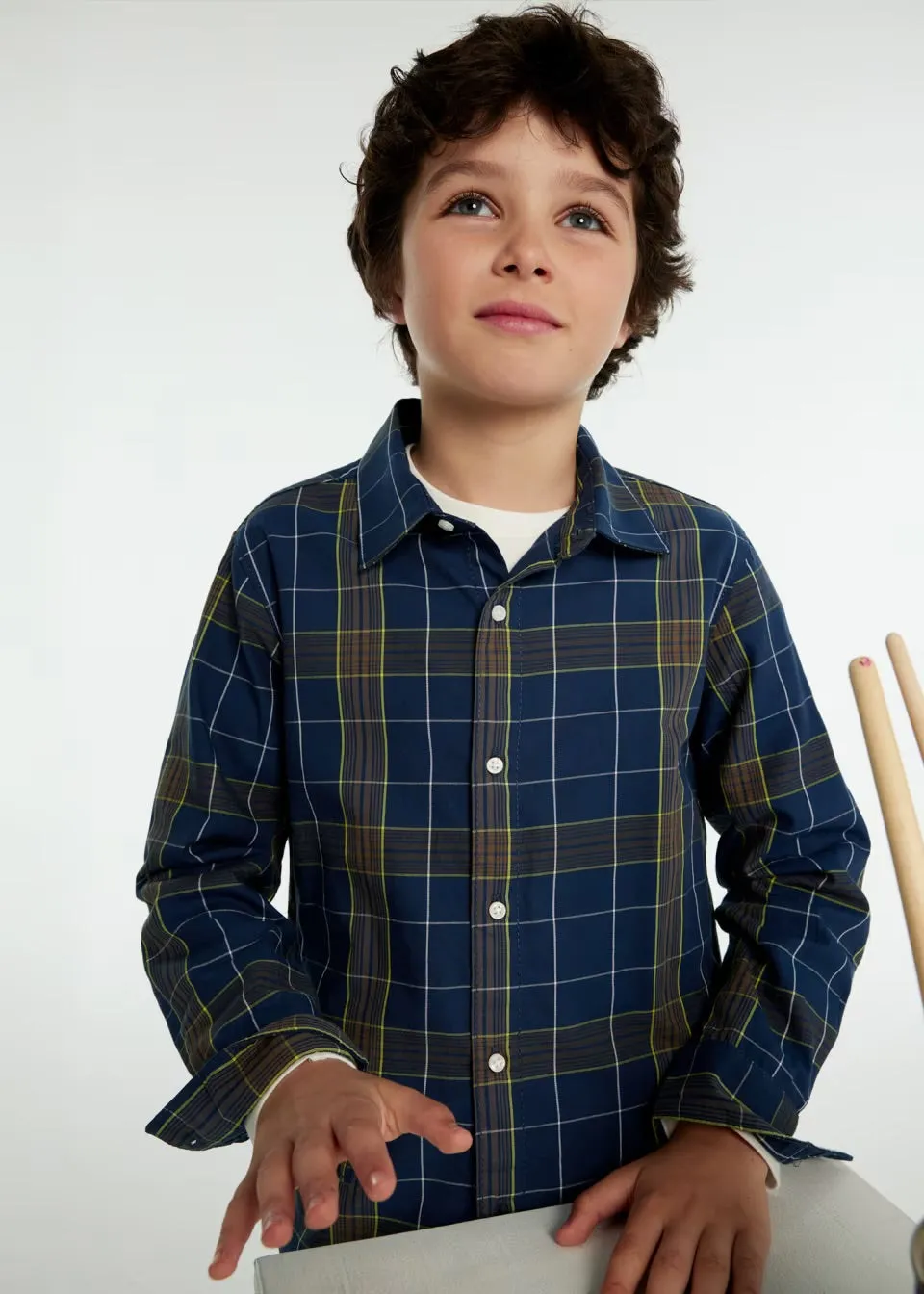 Mayoral Older Boys Blue Checked Shirt 7110