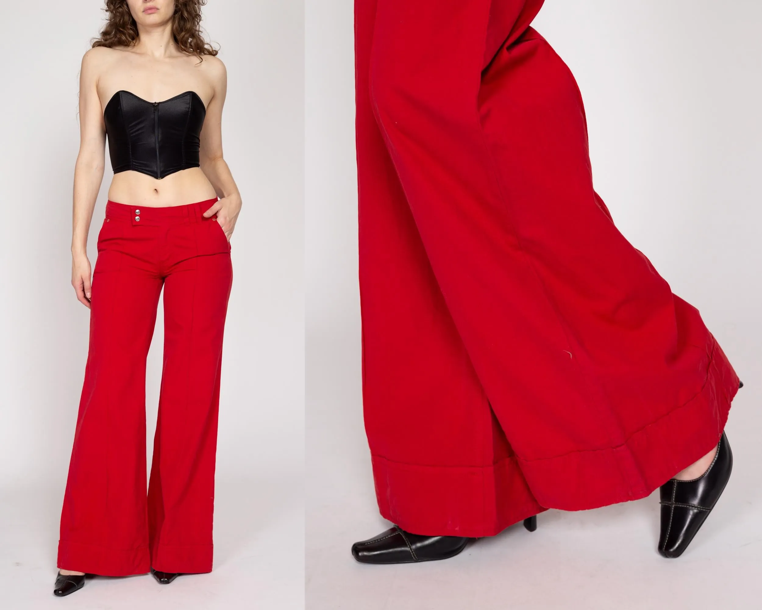 Medium Y2K Red Low Rise Wide Leg Flares