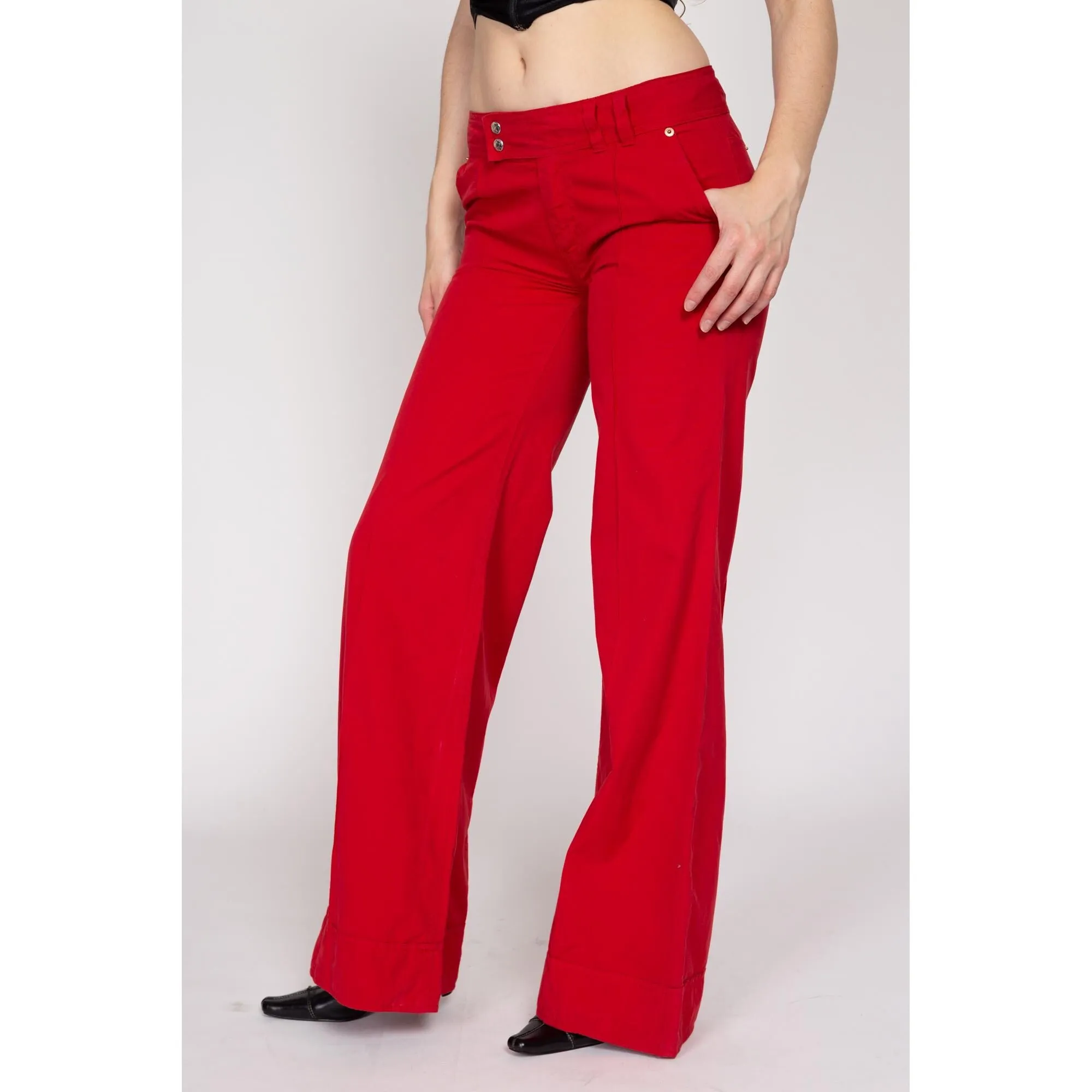 Medium Y2K Red Low Rise Wide Leg Flares