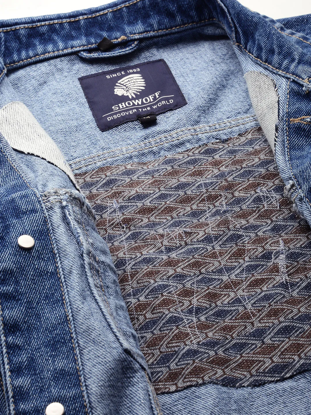 Men Blue Solid Denim Jacket