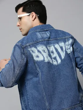 Men Blue Solid Denim Jacket