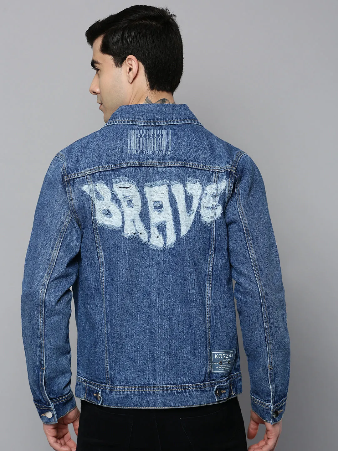 Men Blue Solid Denim Jacket