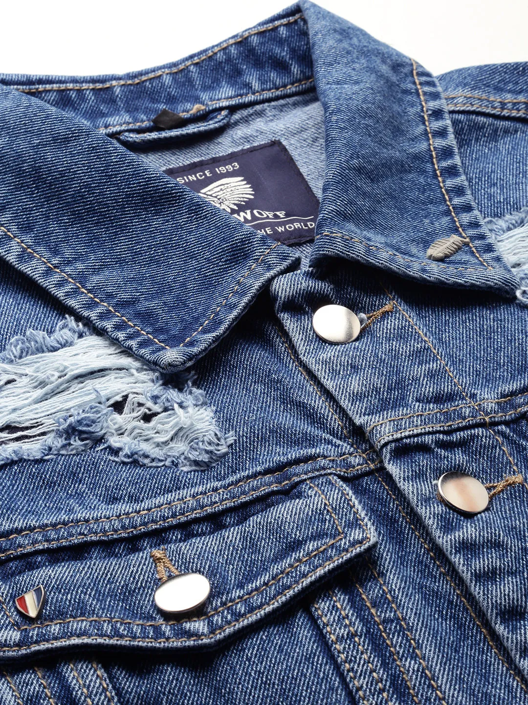 Men Blue Solid Denim Jacket