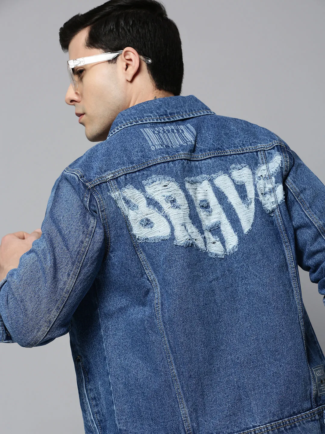 Men Blue Solid Denim Jacket