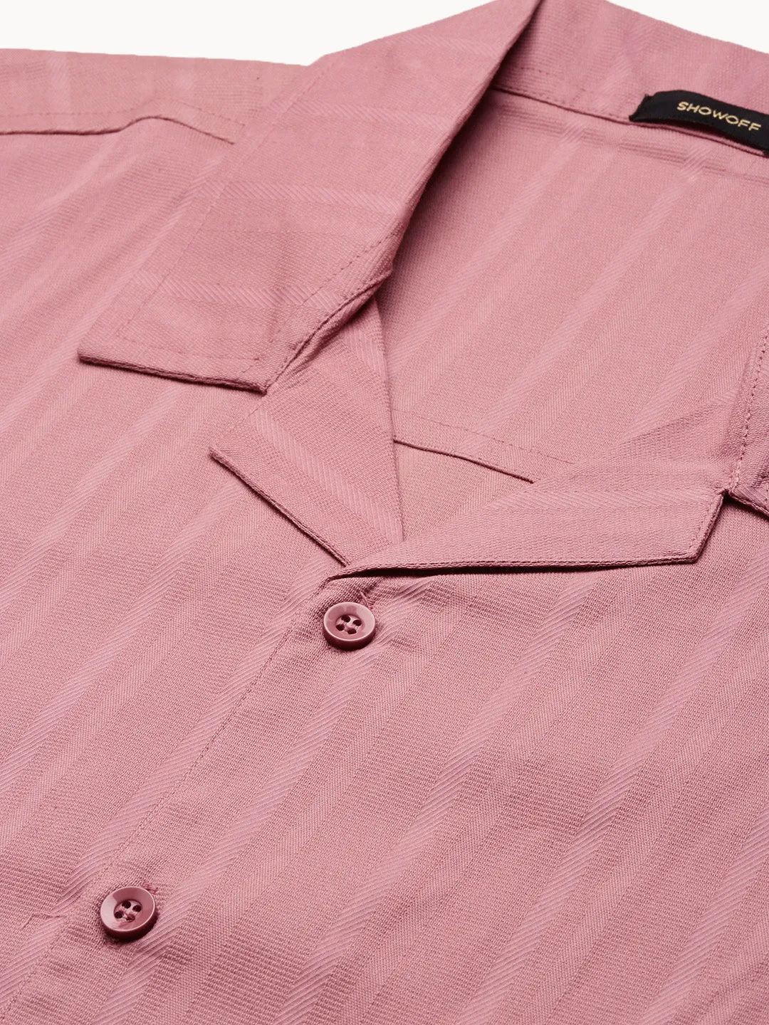 Men Mauve Solid Cuban Collar Shirt