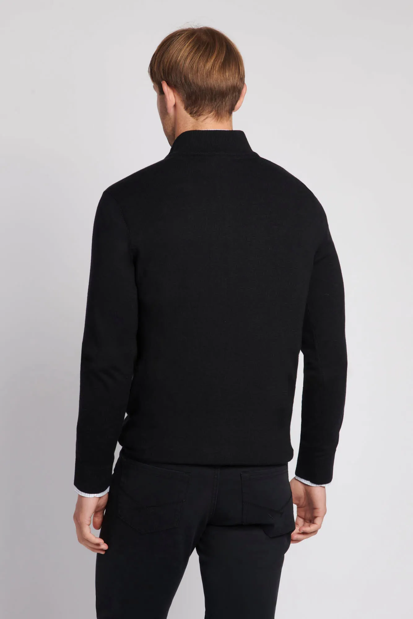 Mens Cotton Funnel Neck 1/4 Zip Knit in Black Bright White DHM