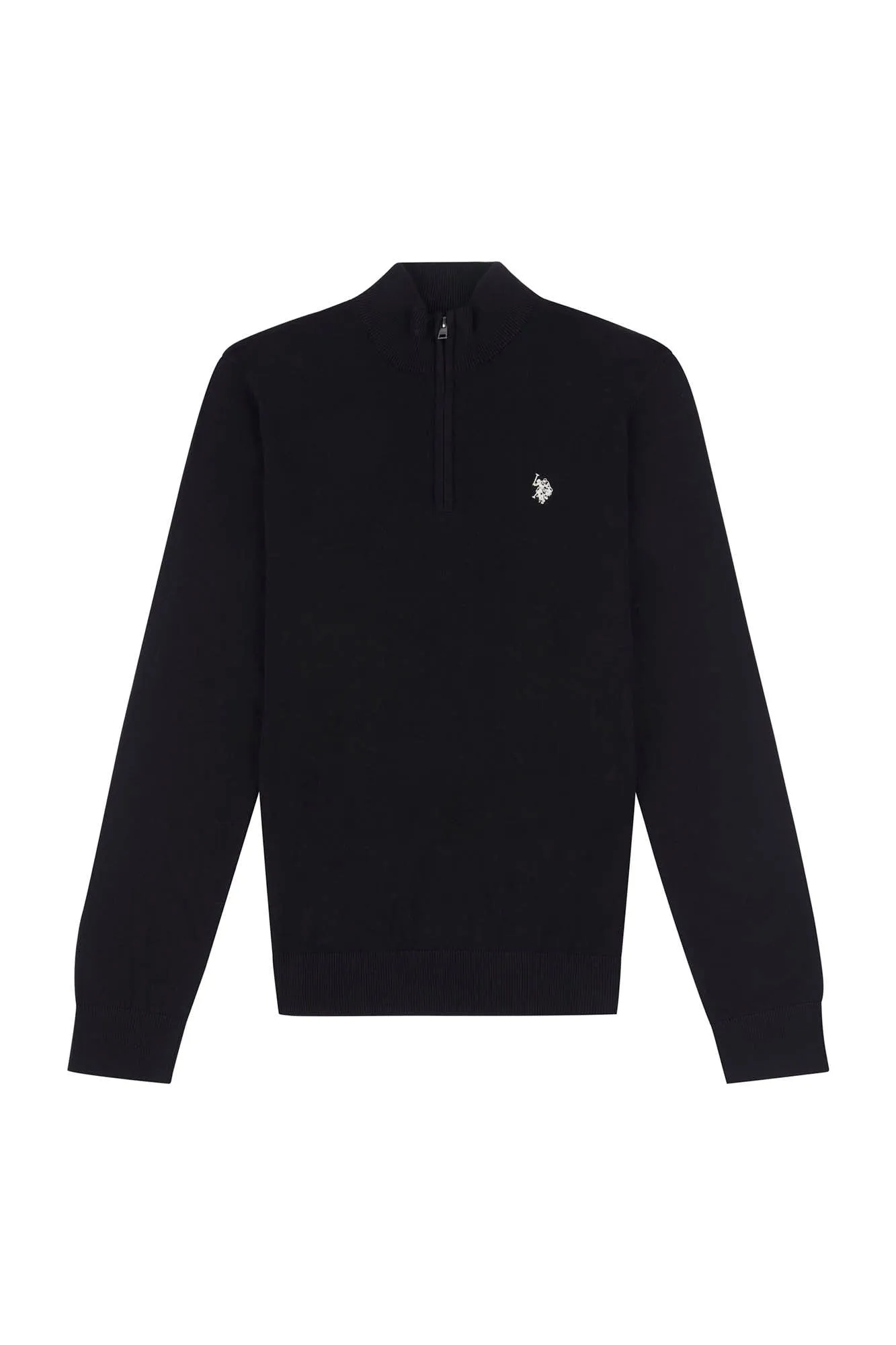 Mens Cotton Funnel Neck 1/4 Zip Knit in Black Bright White DHM