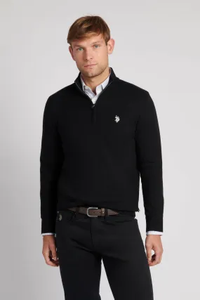 Mens Cotton Funnel Neck 1/4 Zip Knit in Black Bright White DHM