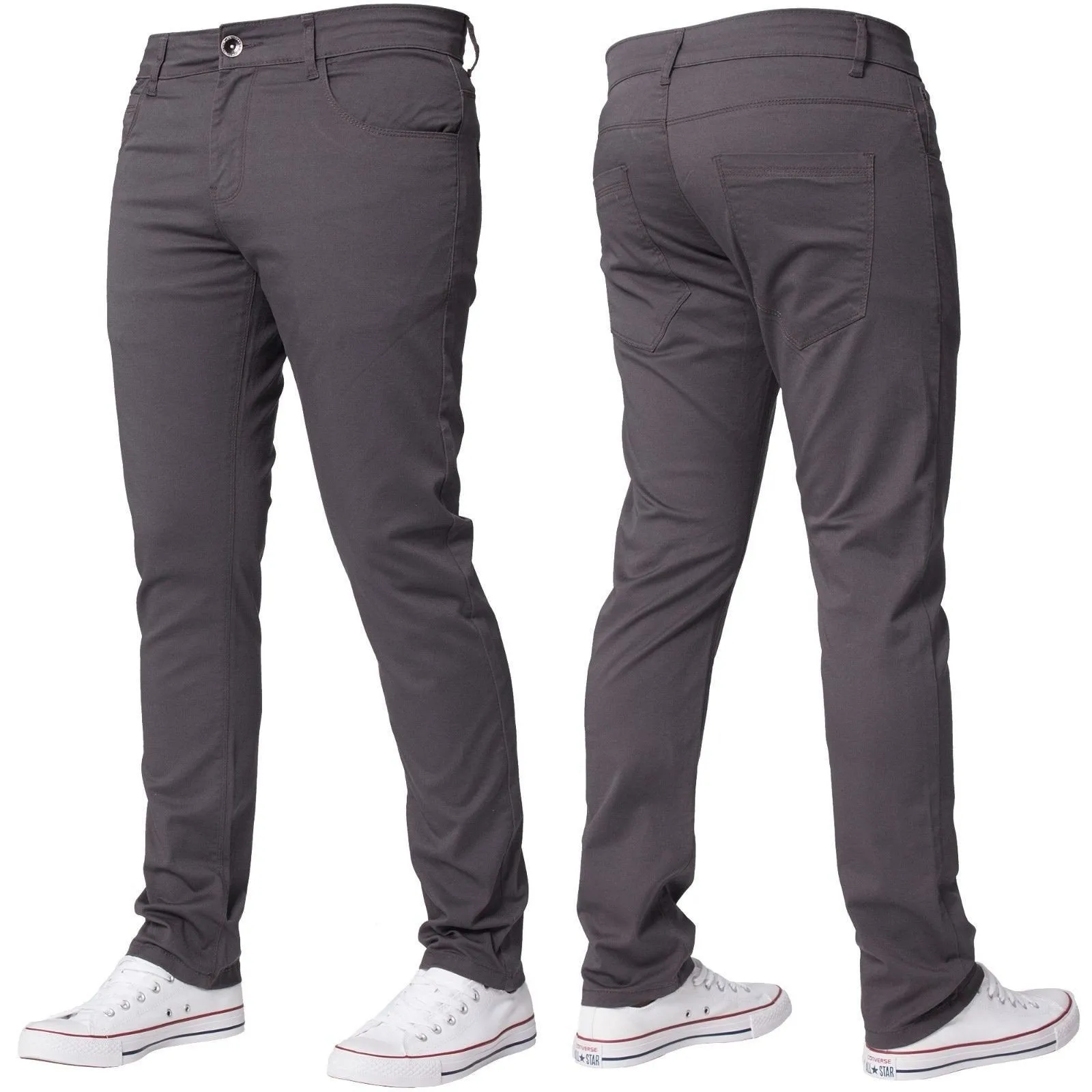 Mens Slim Fit Chinos Stretch Skinny Casual Smart Jeans All Waist