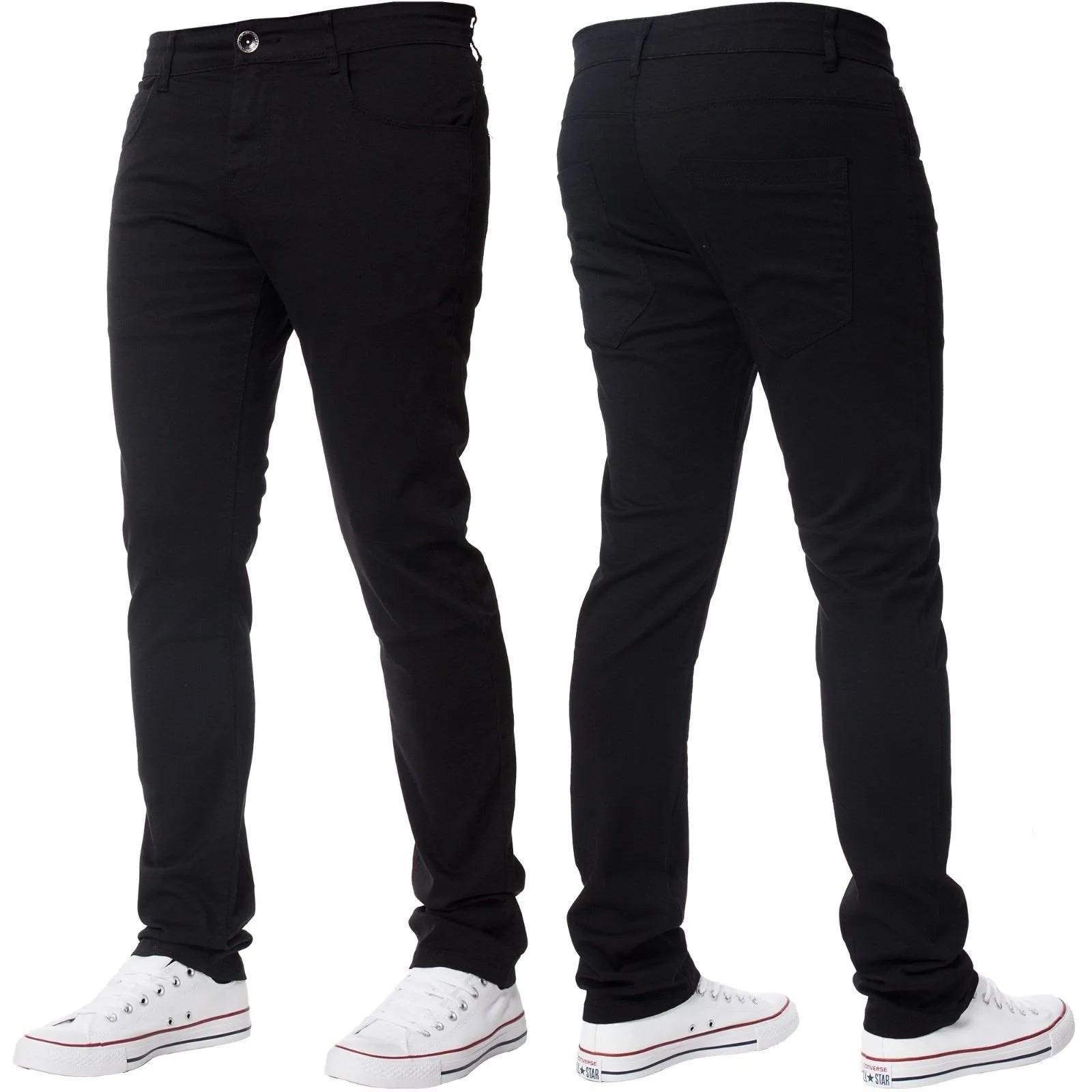 Mens Slim Fit Chinos Stretch Skinny Casual Smart Jeans All Waist