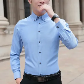 Men's Slim Fit Long Sleeve Oxford Shirt with Functional Chest Pocket