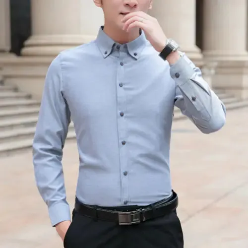 Men's Slim Fit Long Sleeve Oxford Shirt with Functional Chest Pocket